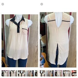 Monteau Cream Sleeveless Blouse with Black Accents